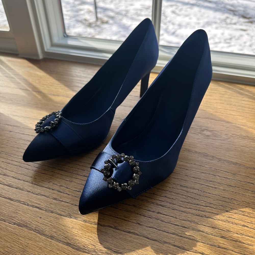 Anne Klein Midnight Blue Heels with Jewel Accent